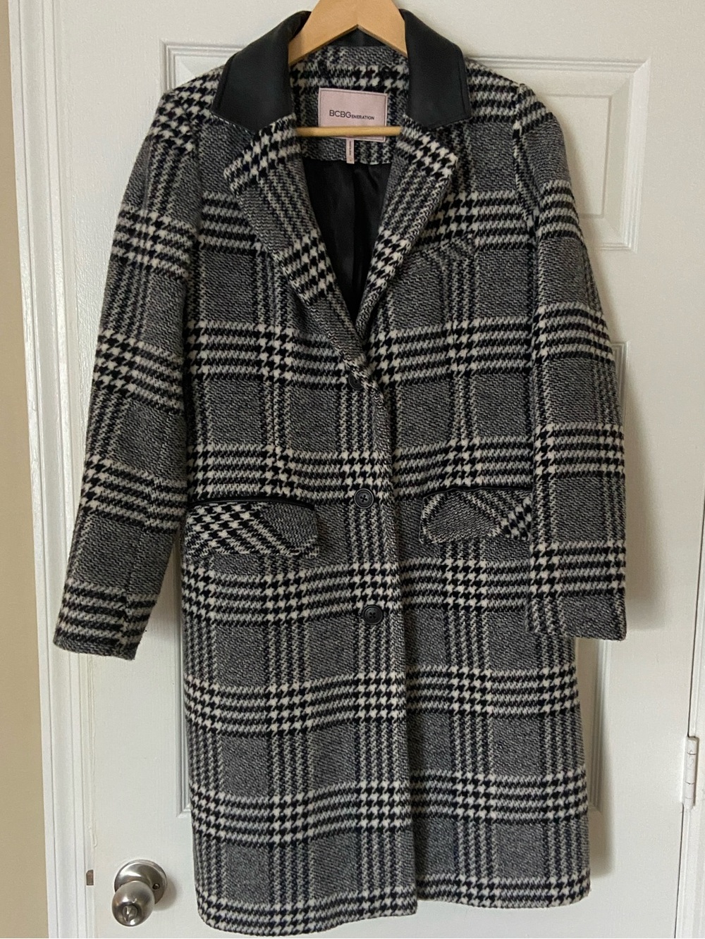 BCBGeneration Black & White Plaid Wool-Blend Coat